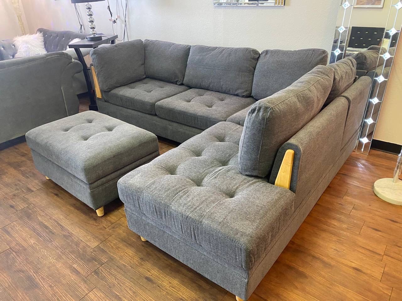 Gray Sectional With Storage Ottoman