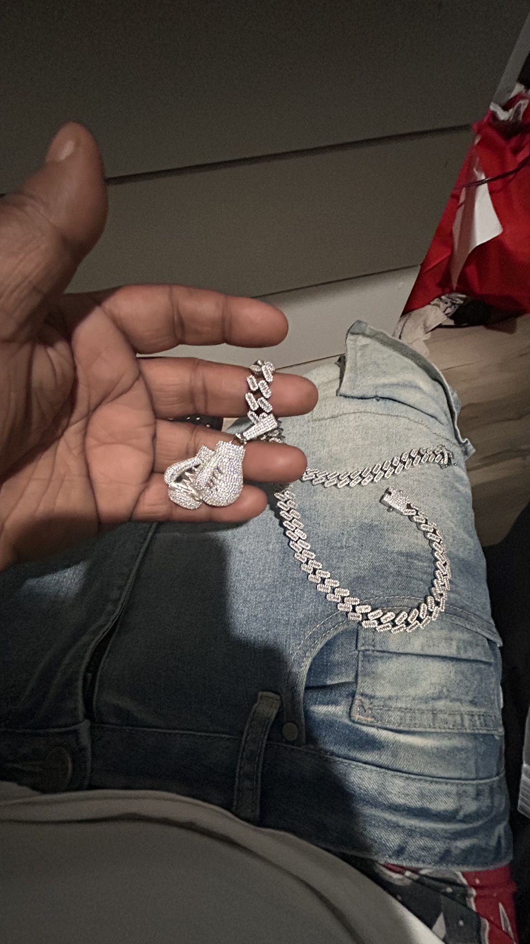 Moissanite Cuban Link With pendant white gold