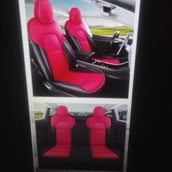 New Seat Cover Set For 2017-2023 Tesla Model 3 Complete Set Red And Black 