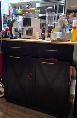 Versatile Kitchen Island On Wheels With Drop-Leaf, Tilt-Out Trash Storage, Adjustable Shelves,