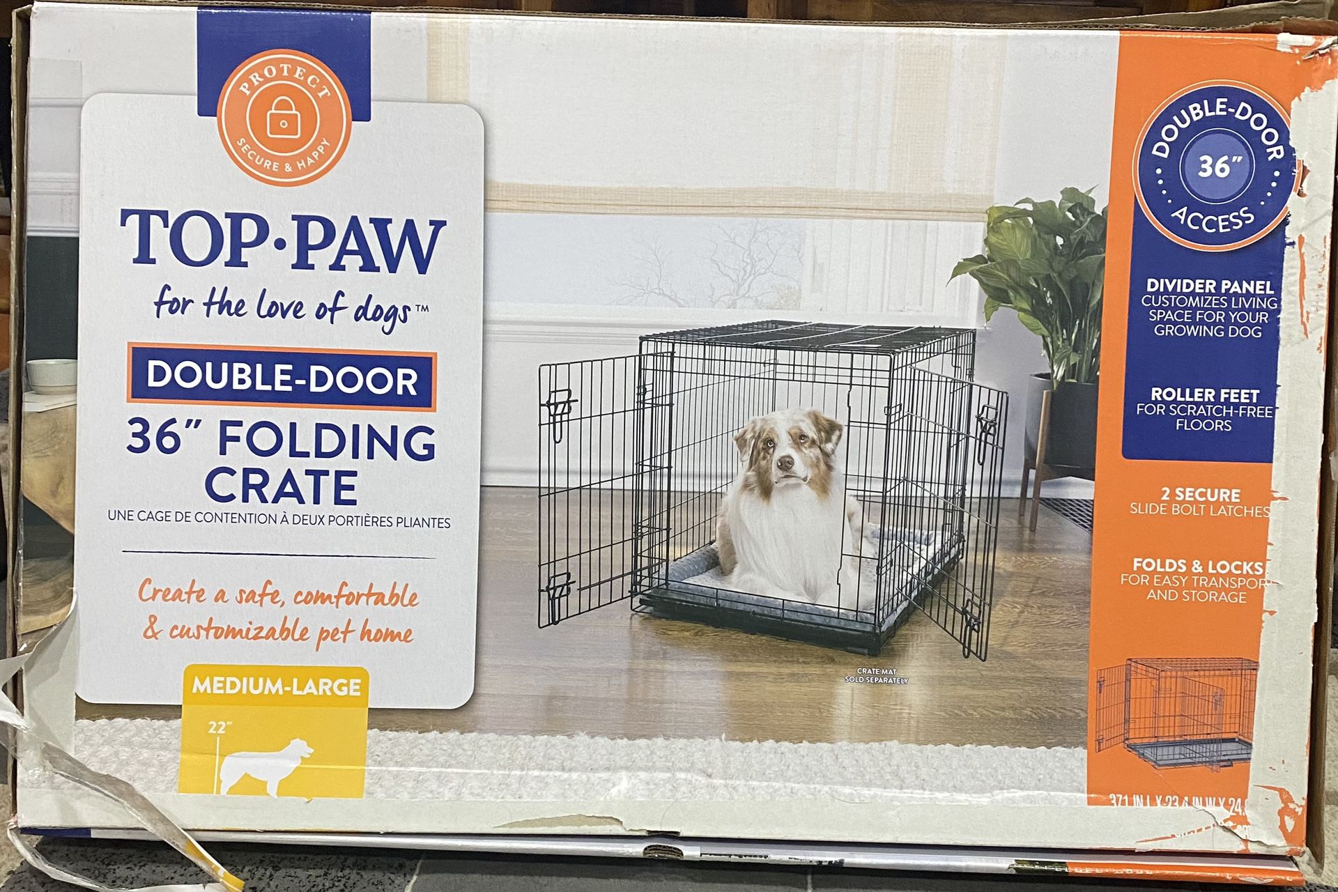 36” Top-Paw Folding Crate