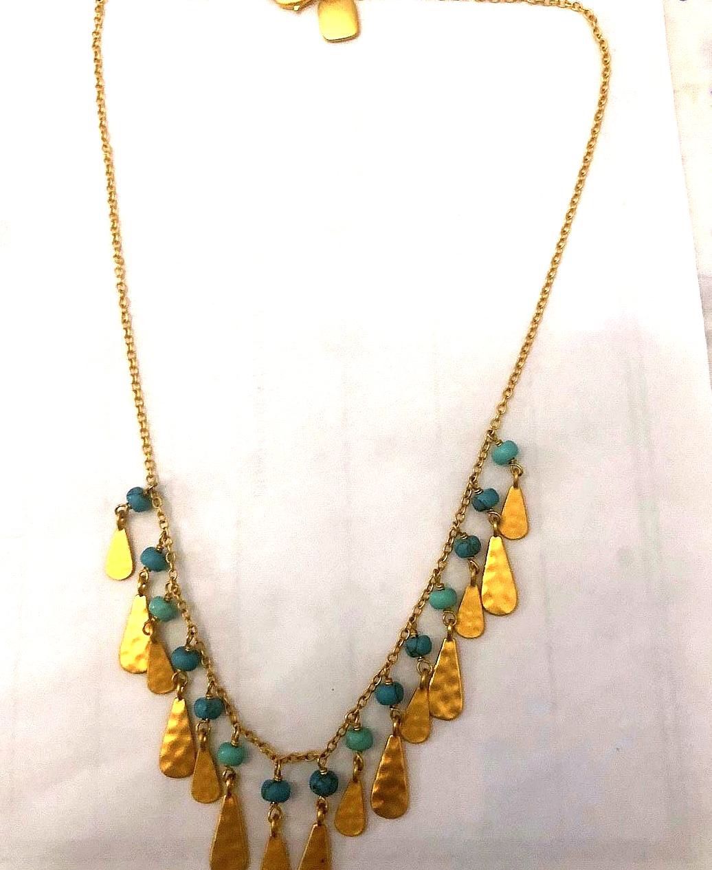 Gold Teardrop Necklace w/ Turquoise Beads – Eye-Catching Statement Piece