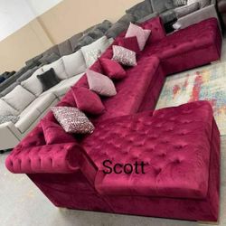 Brand New Doble Chaise Velvet Sectional 