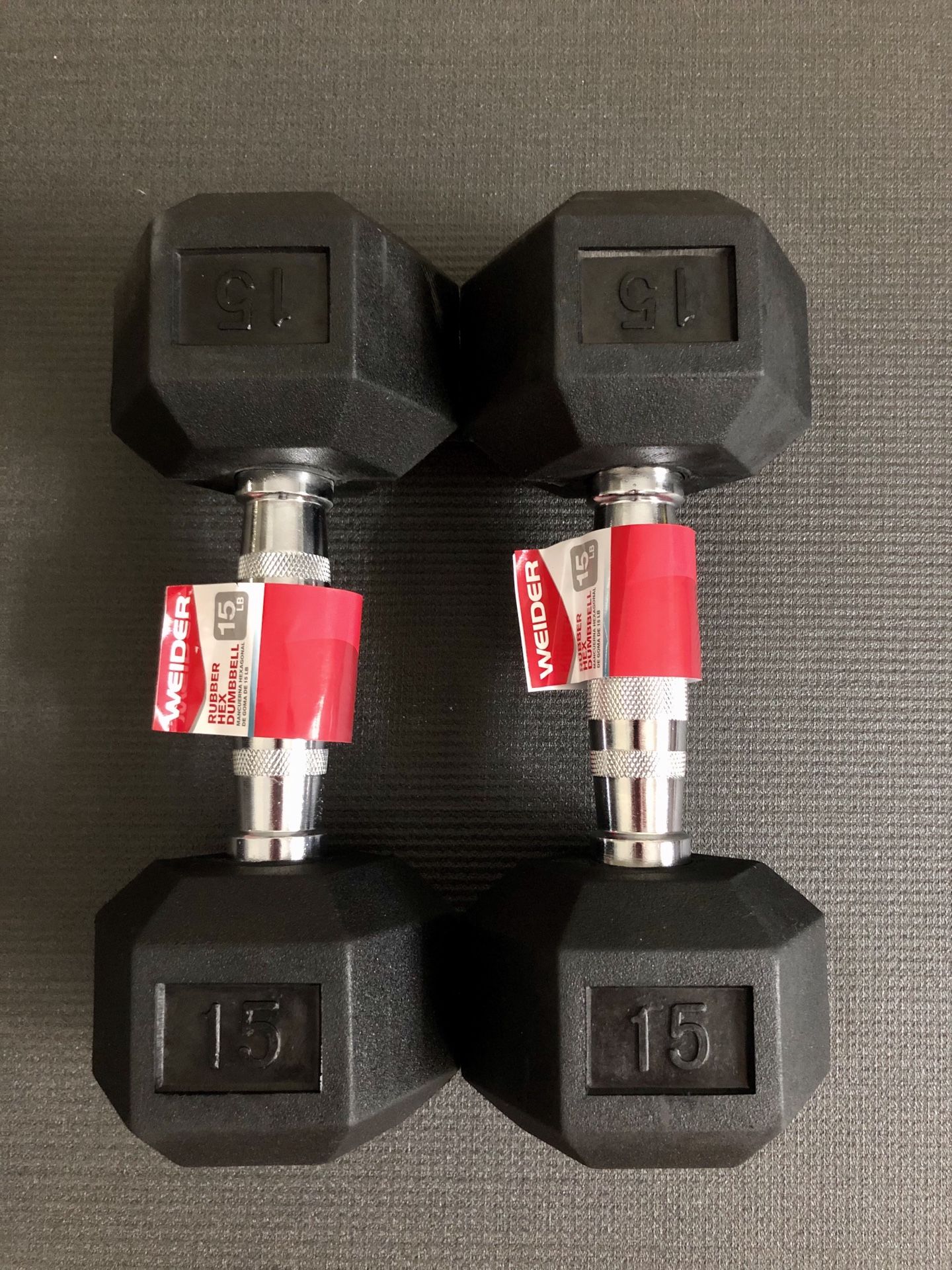 NEW Weider Rubber Hex 15lb Dumbbells / Weights