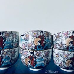 Vintage Set of 6 colorful Japanese Tea Cups
