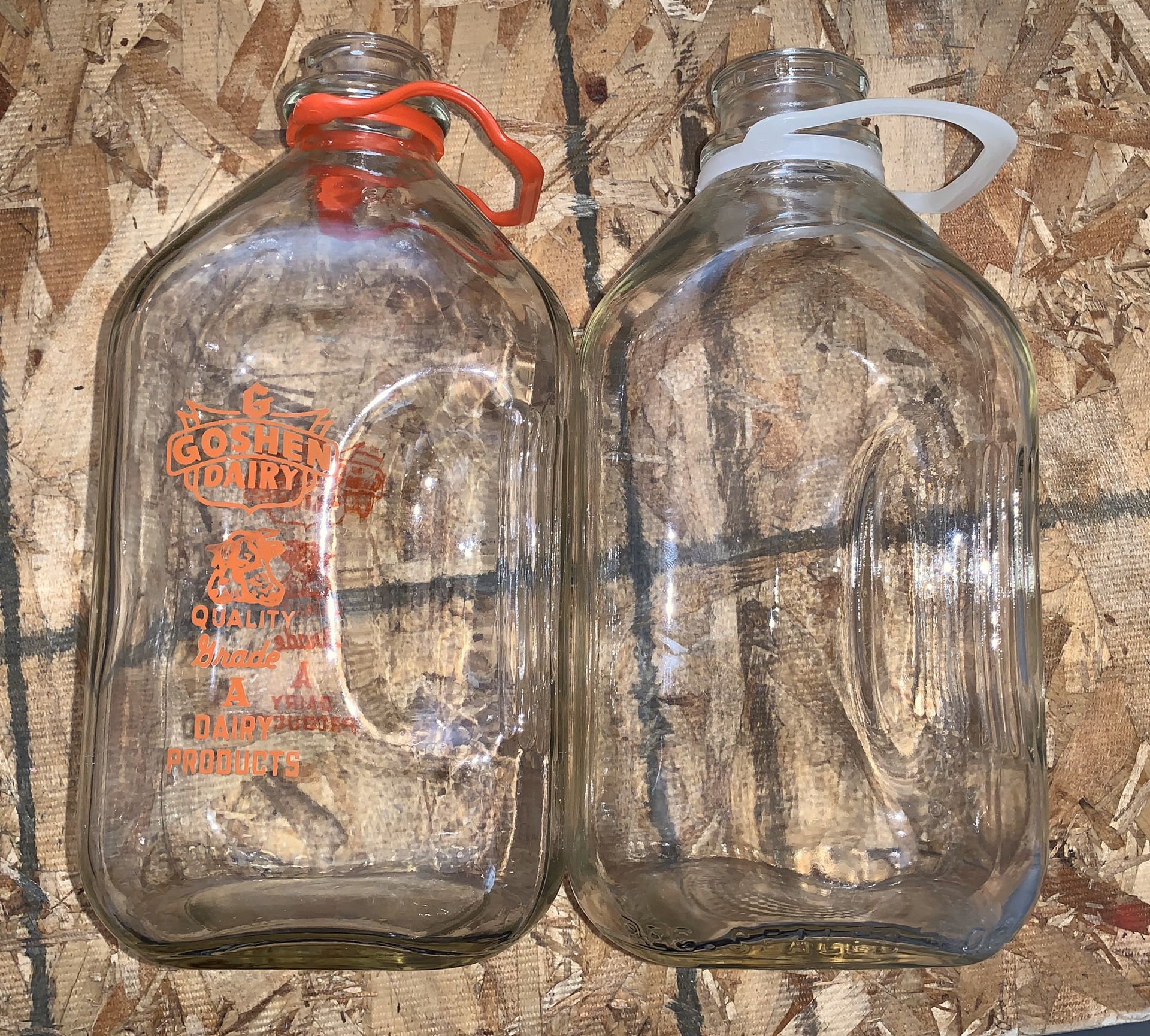 Set of 2, glass antique milk jugs
