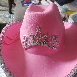 Pink Cowboy Cap Cowgirl Crown Feather Pink Western Tiara Girl Wide Party Hat