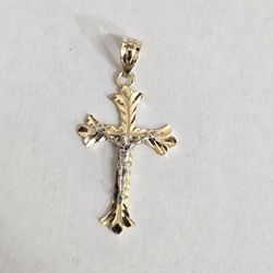 14kt Gold And White Gold Crucifix Charm