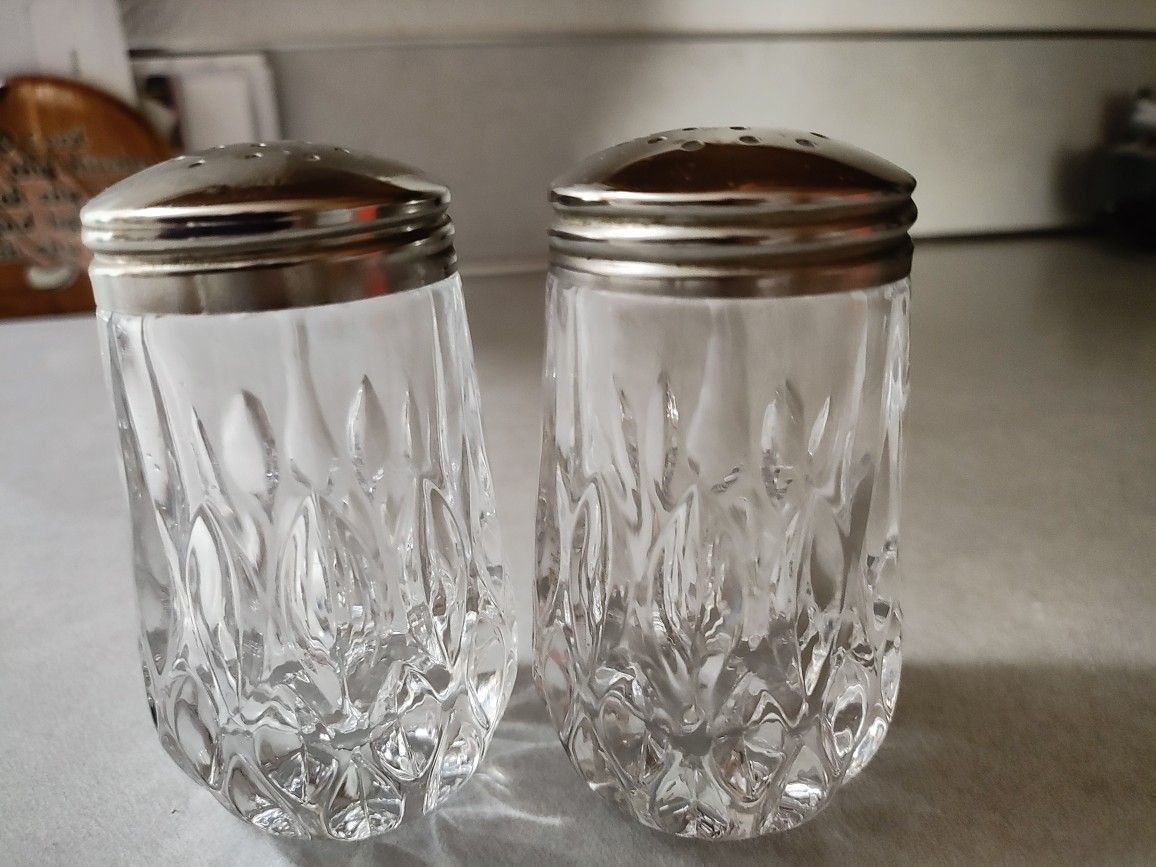 Heavy Salt And Pepper Set. Possibly Crystal? Not Sure
