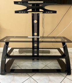 3-Tier Black Glass TV Stand with Mount