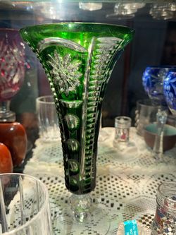Vintage Echt Blekristall Handgeschliffen Green crystal vase