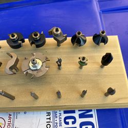 Router Bits Mounted On Custom Oak Mounting Board.
