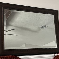 Beveled Edge Mirror With Bronze Grain Metal Frame