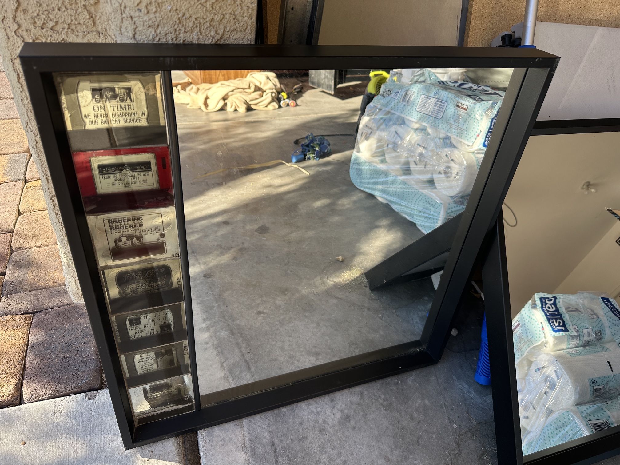 Set Of 2 Mirrors With Vintage Glass Negative Of Car Adds 