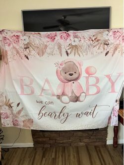 Bear Baby Shower Fabric Backdrop 7x5ft (Queen Creek)
