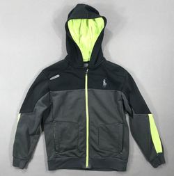 Polo Ralph Lauren Sweatshirt Youth Medium Black Gray Neon Full Zip Hoodie Pony