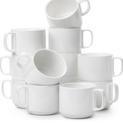 BTaT- Stackable Coffee Mugs, White, 12 Pack, 12 Oz (350 ml), Porcelain Coffee Mugs, Stackable Mugs, Stacking Mugs, Coffee Cup Stacking Set, Stacking C