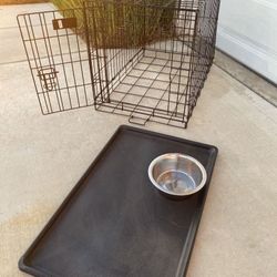 LARGE iCRATE DOG KENNEL WITH TRAY AND DISH BOWL, FOLDABLE, 30” L x 19” W x 21” H
