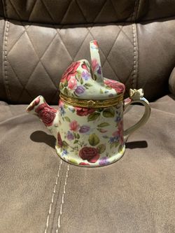 Porcelain Floral Watering Can Trinket Box