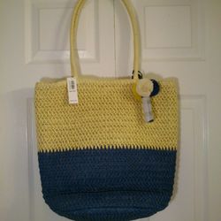 NEW Color Block Straw Handbag Tote
