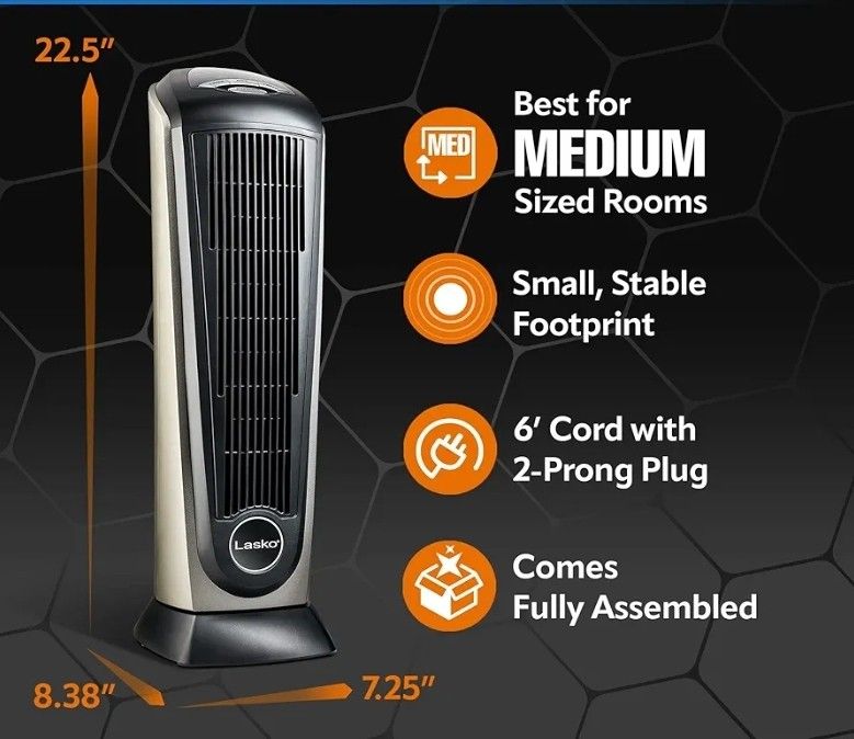 Lasko Oscillating Ceramic Tower Space Heater For Home With