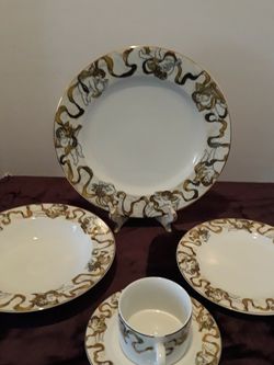 American Atelier Set 4 Vintage Heavenly  Hosts  Angel's  Cherubs Gold  'Dinnerware  Set