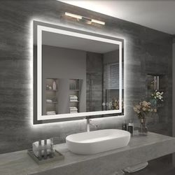 40 in. W x 36 in. H Rectangular Frameless Front & Back Lighted Anti-Fog Wall Bathroom Vanity Mirror, Tempered Glass, ETL