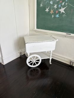 Vintage Chalk Painted Boho Bar Cart And Table 1970’s Bohemian Furniture 