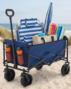 New! Blue Heavy Duty 360 Degree All Terrain large tires Wagon with steel frame - Durable and High Quality