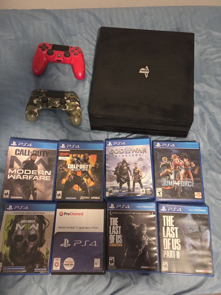 PS4 Pro 1TB + 2 Controllers + 8 Games (Great Condition)