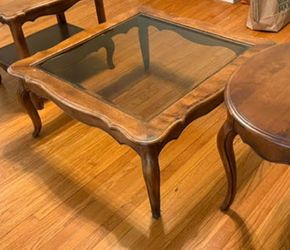 Ethan Allen Glass Top Coffee Table 38” Square x 18” H Nice Shape
