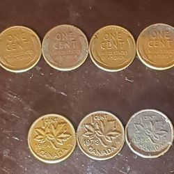 3 Canada pennies, 8 wheat pennies 