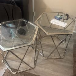 Crome  End Tables 24” Tall 24” Wide Glass Top