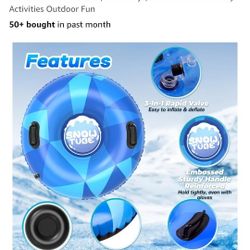 2 Pack Snow Tubes Snow Sled for Kids and Adults, Cold-Resistant Inflatable Snow Tube, Thickened Heavy Duty Sleds for Winter with Handles, Snow Toys