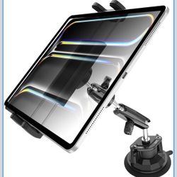 Charchendo Tablet Holder for Car Truck SUV Dashboard Windshield, Strong Suction Cup Tablet Phone Mount with 7.5" Metal Arm 360° Rotation Fits iPad Pro
