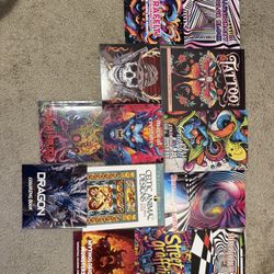 Adult Coloring Books 13 Total W/ Stores/Carrying Case