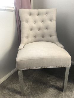 Beautiful Grey Tufted Studded Chair Like New