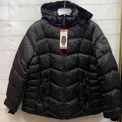 Nautica Women's Black  Puffer Jacket Waterproof Detachable Hoodie Size 2XL Zipper