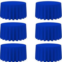 BRILLMAX 6 Pack Royal Blue Round Tablecloths 120 Inch - Circle Bulk Linen Polyester Fabric Washable Table Cloth Cover for Wedding Reception Banquet Bi
