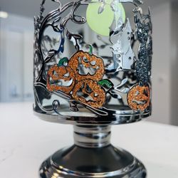 Bath & Body Works Halloween Pumpkins & Bats With Black Cat 3-Wick Candle Holder NEW