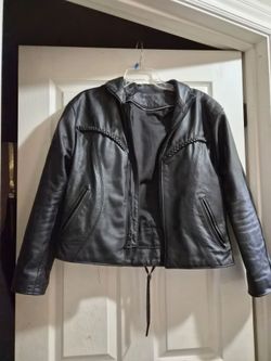 Black Leather Moto Jacket with Braided Detail