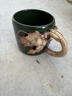 Handmade Ceramic Mug with Leaf and Branch Detail