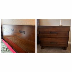 Quality Walnut Wood Queen Bed Frame + Headboard + Nightsand