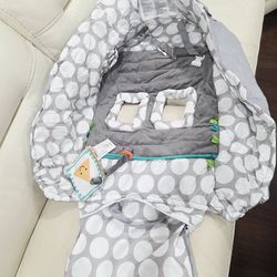 Boppy Preferred Shopping Cart and High Chair Cover with Storage Pouch, Gray Jumbo Dots, 2-Point Safety Belt, Machine Washable, 6-48 Months