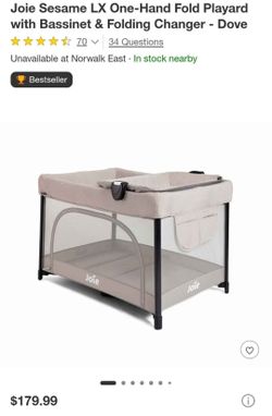 Joie Sesame LX One-Hand Fold Playard with Bassinet & Folding Changer $120
