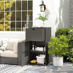 Outdoor Rattan Pool Storage Cabinet with Towel Rack