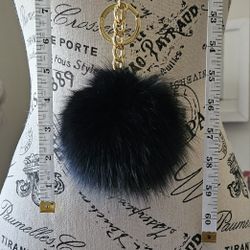 Michael Kors Large Black Pom Pom Keychain + Mink Freebie 