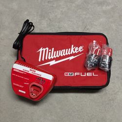 Milwaukee M12 2.0 Batteries (2x), M12 Charger, and Case