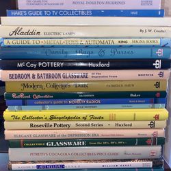 Antique & Collectible Reference Guide Books $10 each: Carnival Glass,  McCoy, Aladdin Lamps, Metal Toys, Vanity Bags & Purses, Royal Doulton, TV, Doll
