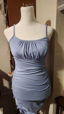 Small blue ruched bodycon mini dress